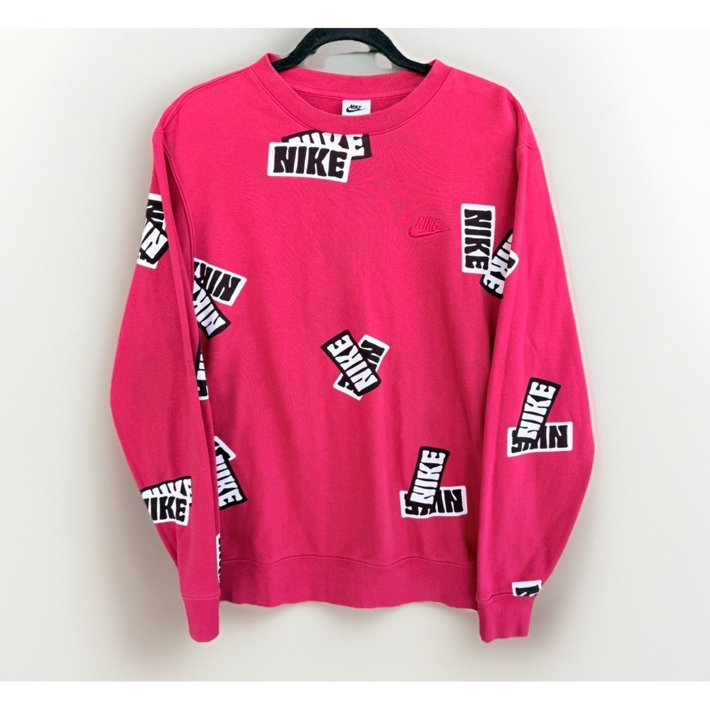 Nike Sweatshirt Mens Small Red Sticker Print Graphic Crewneck Pullover